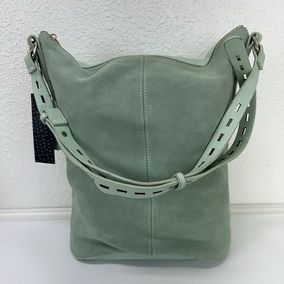 STREET LEVEL Bucket Bag Tote Suede Tassel Shoulder Boho Faux Leather Mint Green - Picture 2 of 16